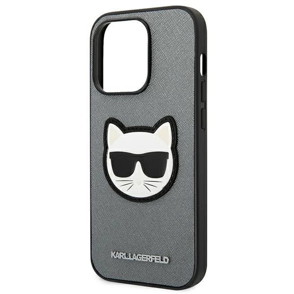 Karl Lagerfeld Saffiano Choupette Head Patch case for iPhone 14 Pro - silver