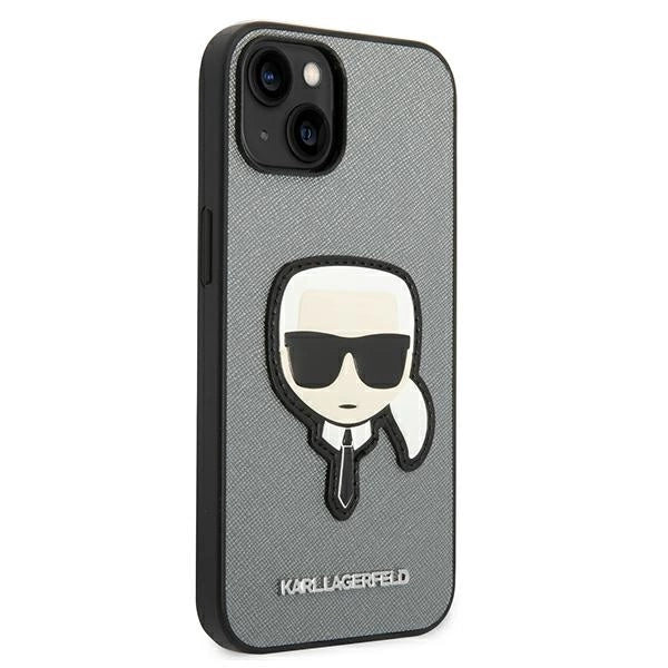 Karl Lagerfeld Saffiano Karl's Head Patch case for iPhone 14 Plus - silver