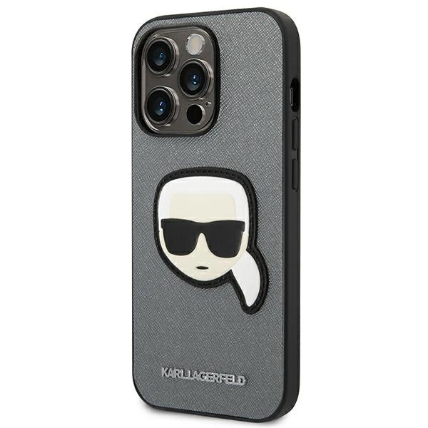 Karl Lagerfeld Saffiano Karl's Head Patch case for iPhone 14 Pro Max - silver