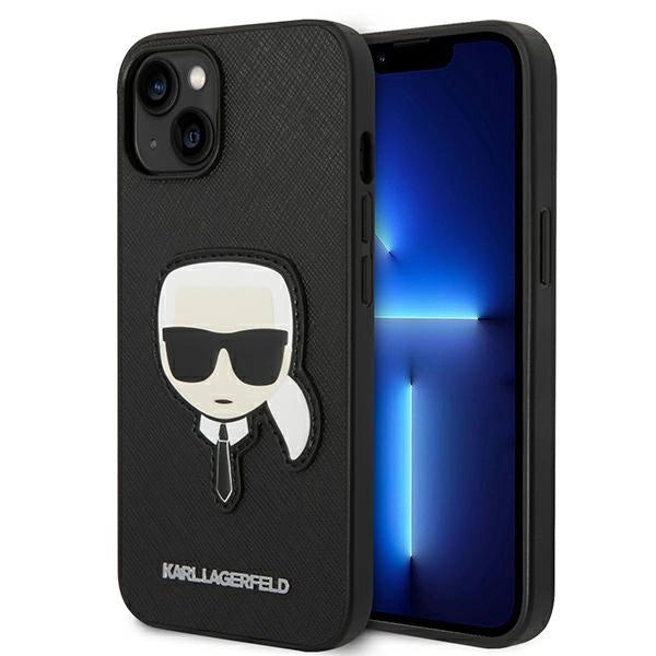 Karl Lagerfeld Saffiano Karl's Head Patch Case for iPhone 14 Plus - Black