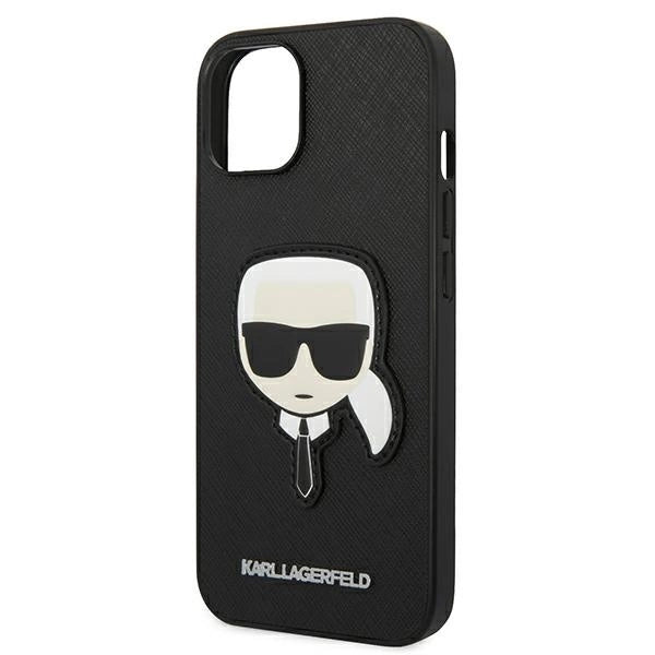 Karl Lagerfeld Saffiano Karl's Head Patch Case for iPhone 14 Plus - Black