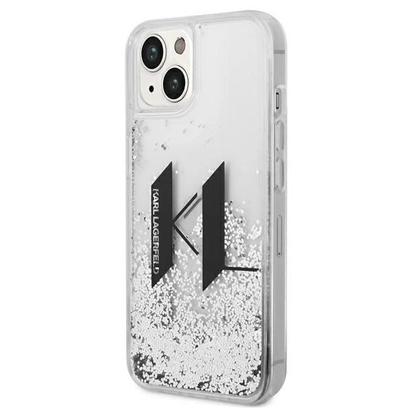 Karl Lagerfeld Liquid Glitter Big KL case for iPhone 14 - silver