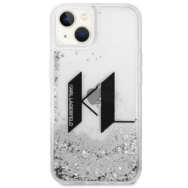 Karl Lagerfeld Liquid Glitter Big KL case for iPhone 14 - silver