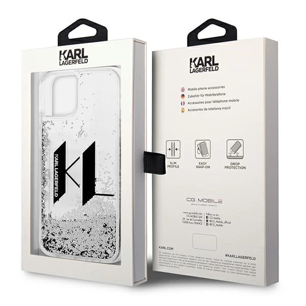 Karl Lagerfeld Liquid Glitter Big KL case for iPhone 14 - silver