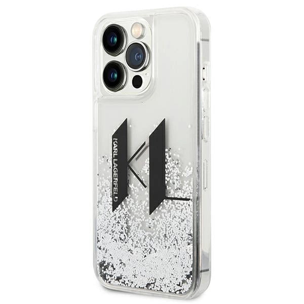 Karl Lagerfeld Liquid Glitter Big KL case for iPhone 14 Pro - silver