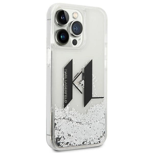Karl Lagerfeld Liquid Glitter Big KL case for iPhone 14 Pro - silver