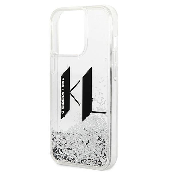 Karl Lagerfeld Liquid Glitter Big KL case for iPhone 14 Pro - silver