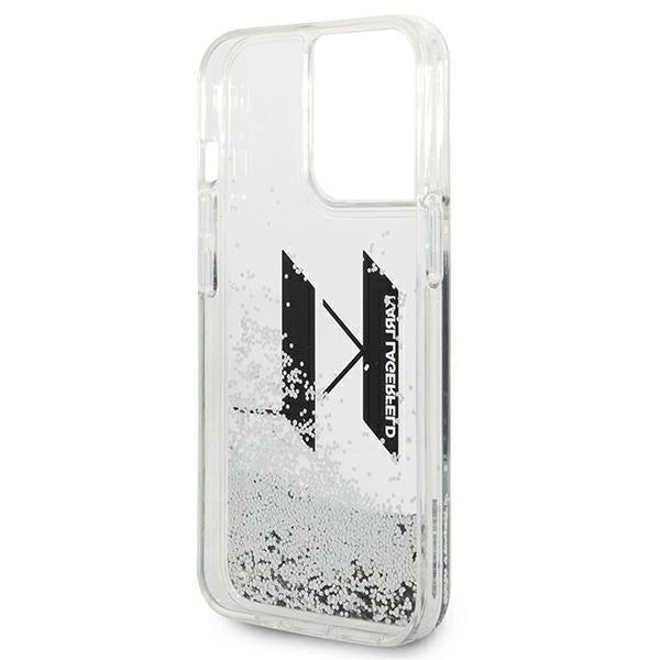 Karl Lagerfeld Liquid Glitter Big KL case for iPhone 14 Pro - silver