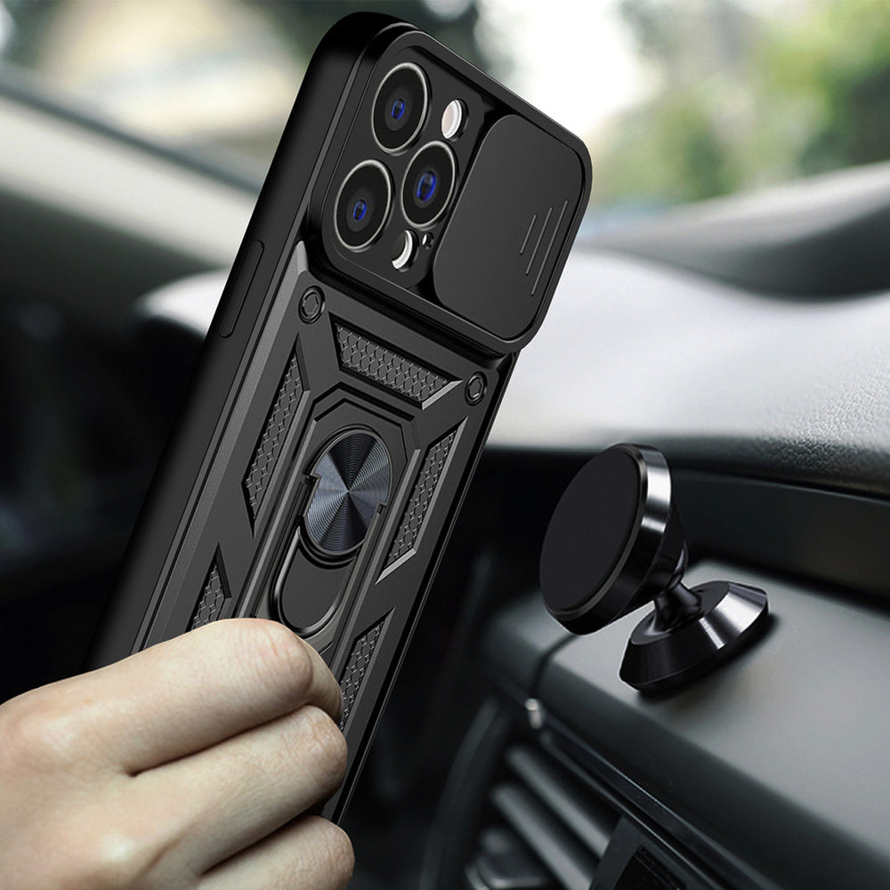 Hybrid Armor Camshield-hylster til iPhone 14 Plus-panserhylster med kameraomslag sort