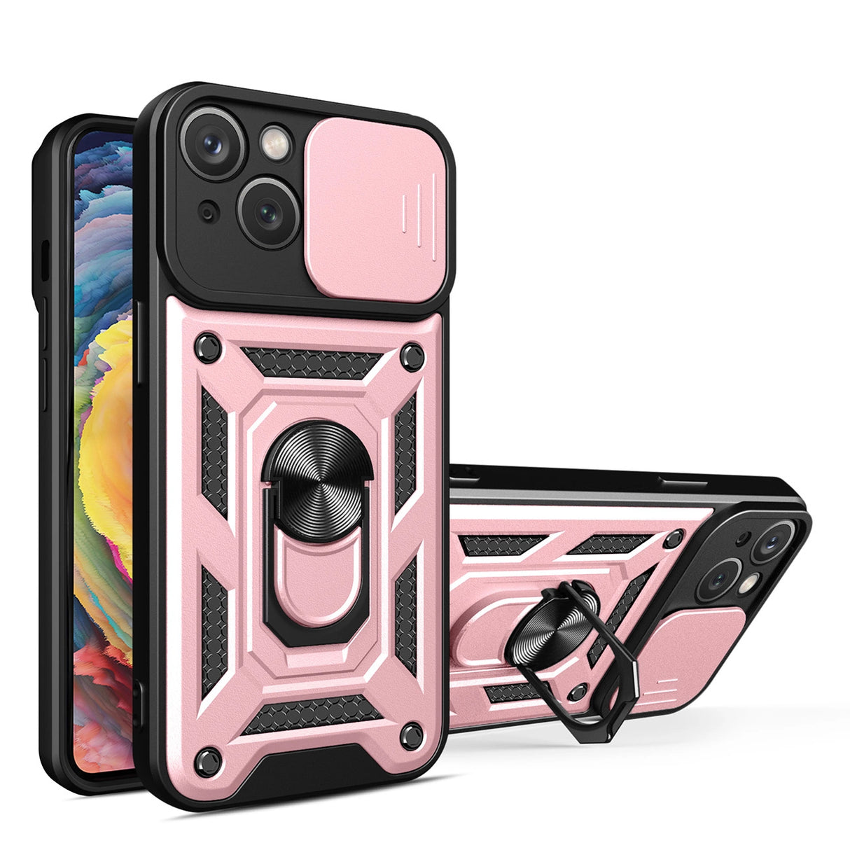 Hybrid Armor Camshield-hylster til iPhone 14 Plus pansret hylster med kameraomslag pink
