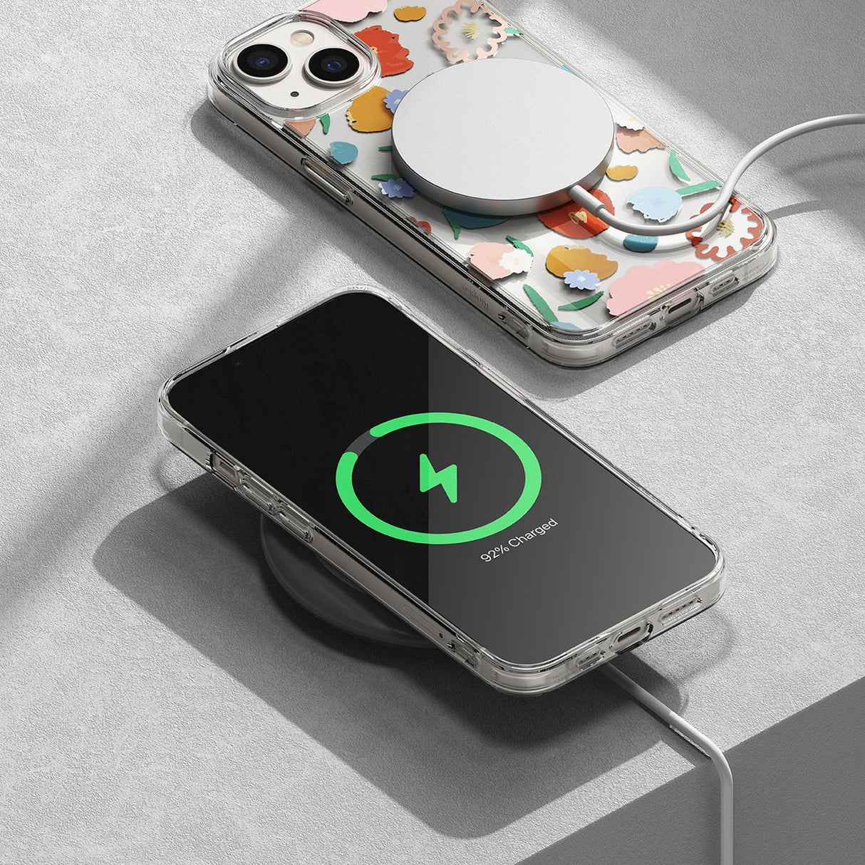 Ringke Fusion Design Armored Sleeve Cover med Gel Frame til iPhone 14 Plus gennemsigtig (Floral) (FD637E31)