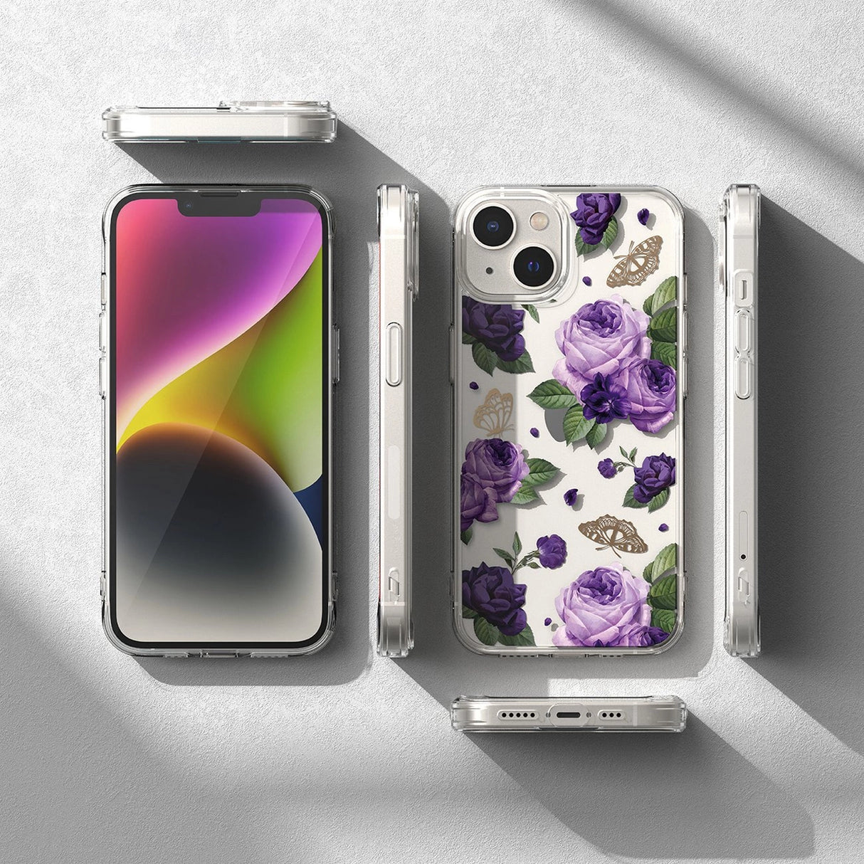 Ringke Fusion Design Armored Case Cover med Gel Frame til iPhone 14 Plus gennemsigtig (Purple rose) (FD637E29)