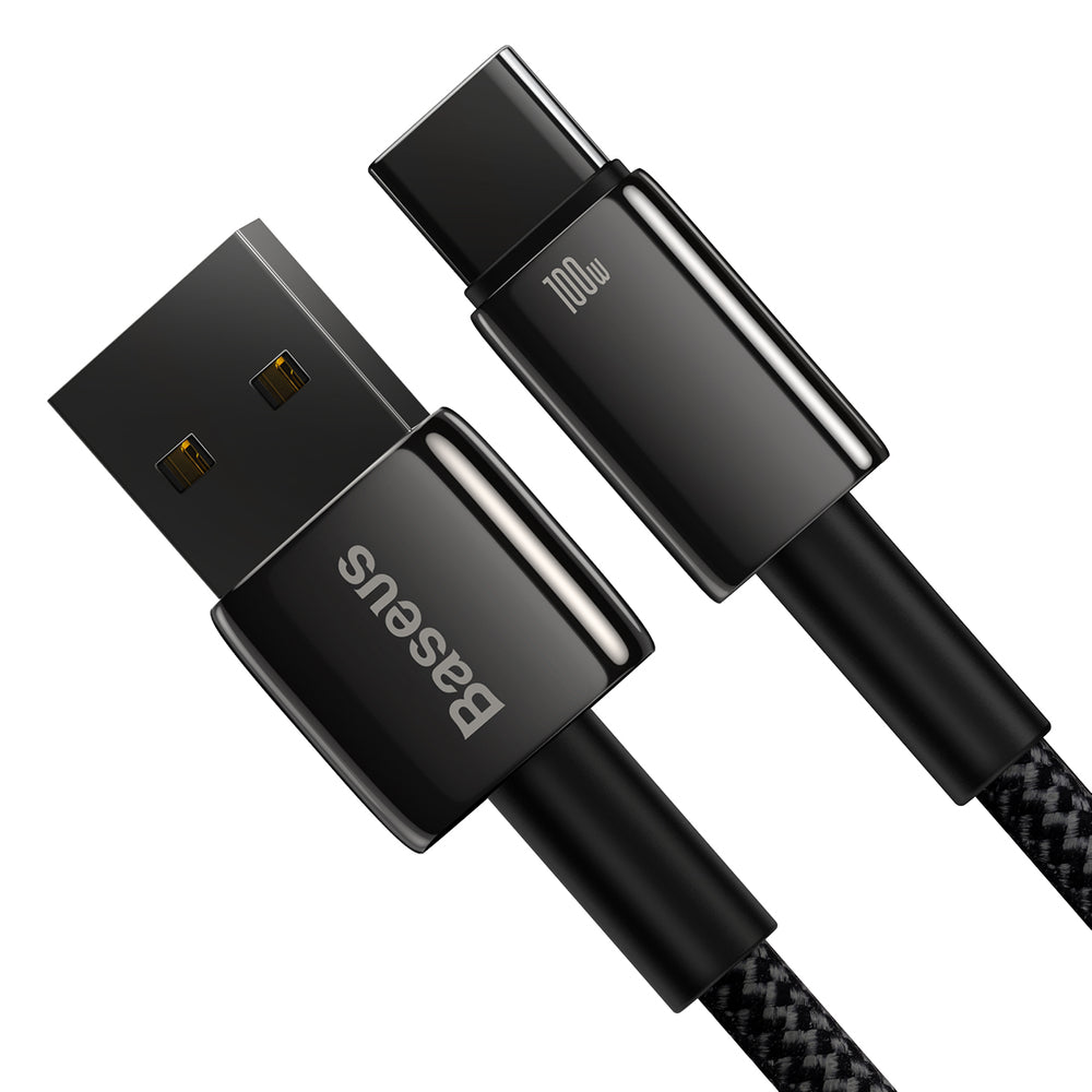 Baseus Tungsten Gold USB-A to USB-C Cable 480Mb/s 100W 1m Black (CAWJ000001)