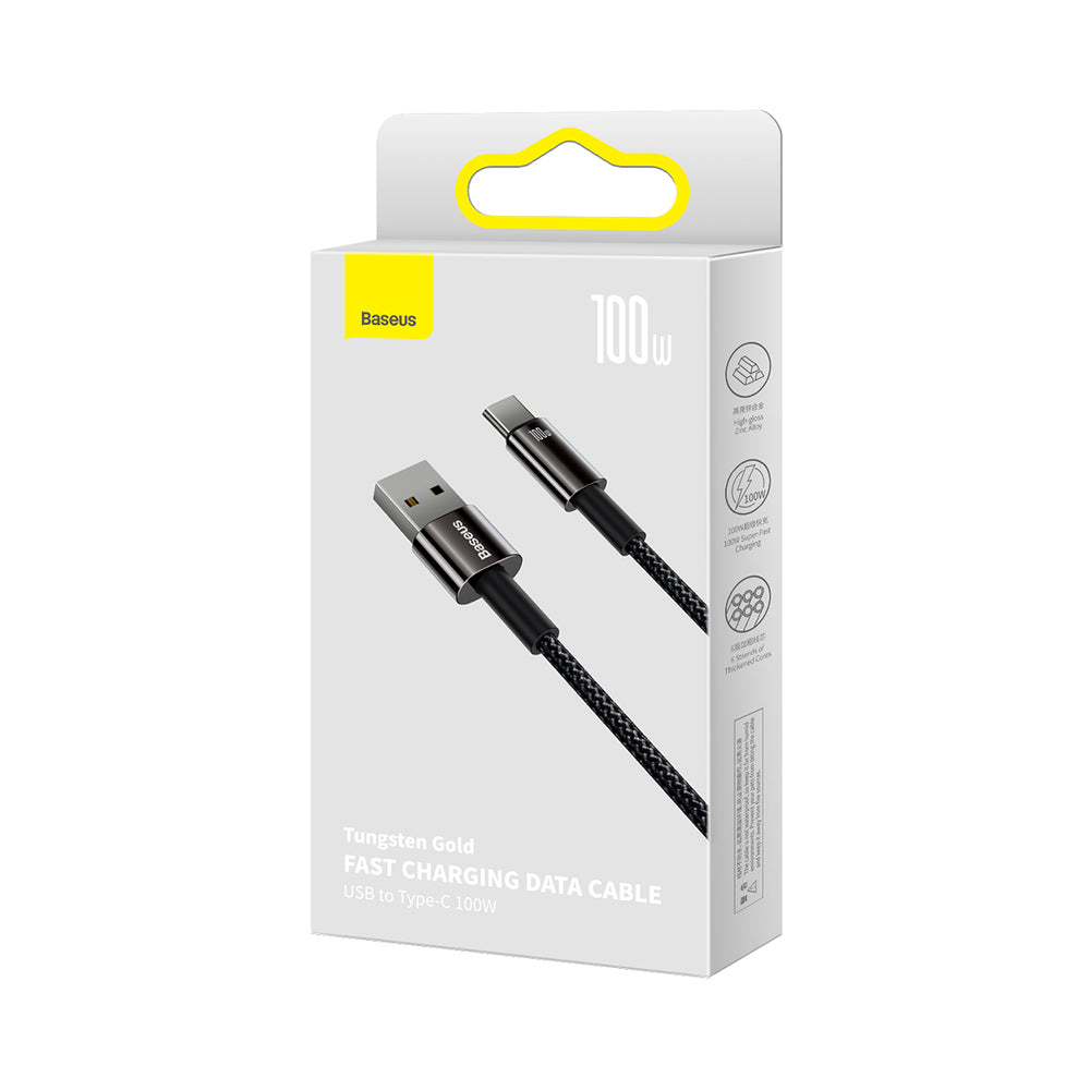 Baseus Tungsten Gold USB-A to USB-C Cable 480Mb/s 100W 2m Black (CAWJ000101)
