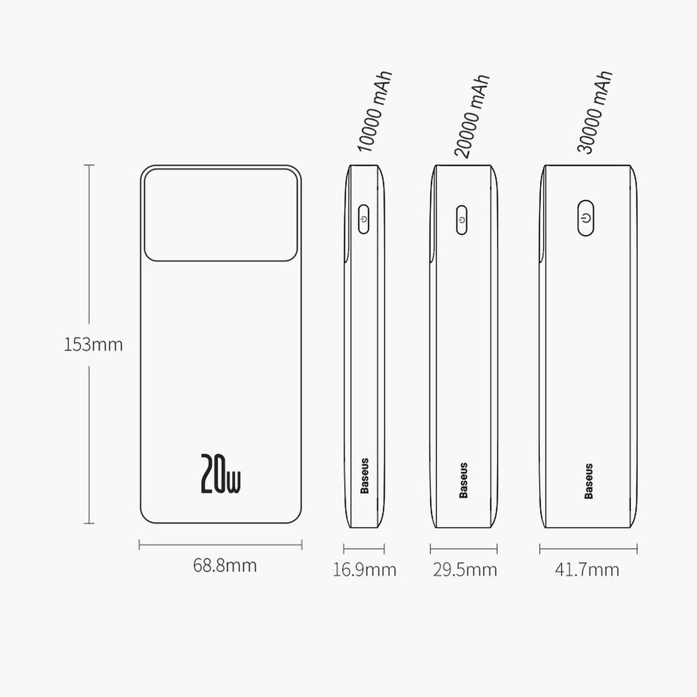 Baseus Bipow Fast Charging Power Bank 10000mAh 20W sort (Overseas Edition) + USB-A - Micro USB 0,25m sort kabel (PPBD050301)