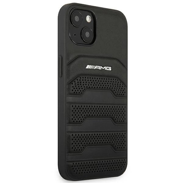 AMG AMHCP14MGSEBK iPhone 14 Plus 6,7 "black / black hardcase Leather Debossed Lines