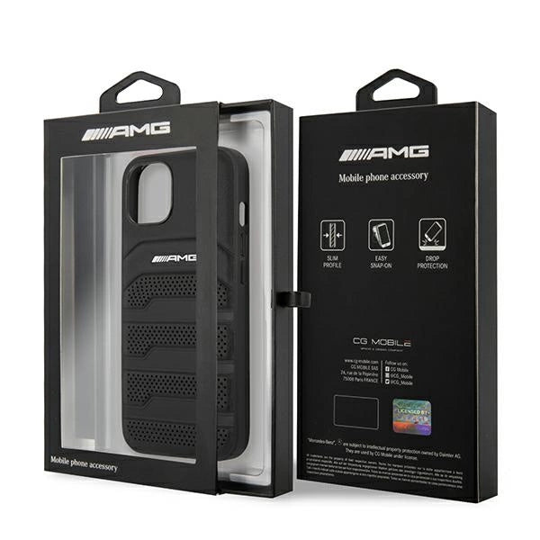 AMG AMHCP14MGSEBK iPhone 14 Plus 6,7 "black / black hardcase Leather Debossed Lines