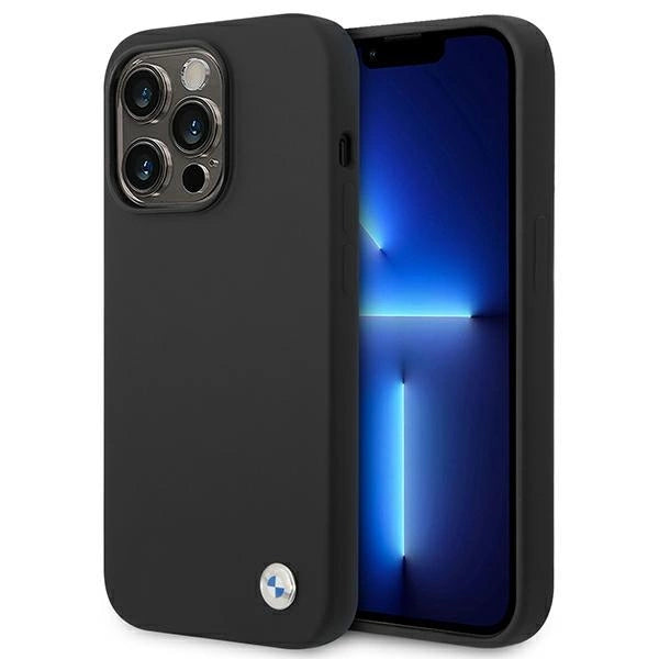 BMW Silicone Metal Logo Case for iPhone 14 Pro - Black
