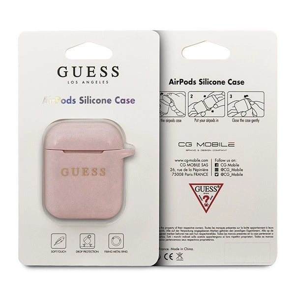 Guess GUACCSILGLLP AirPods cover light pink / pink Silicone Glitter