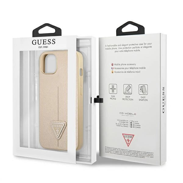 Guess GUHCP13SPSATLE iPhone 13 mini 5,4 "beige / beige hardcase SaffianoTriangle Logo