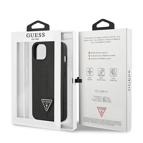 Guess GUHCP13SPSATLK iPhone 13 mini 5,4 "black / black hardcase SaffianoTriangle Logo