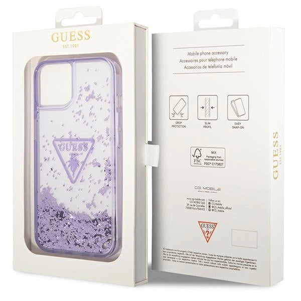 Guess Liquid Glitter Palm Collection æske til iPhone 14 Plus 6.7" - lilla