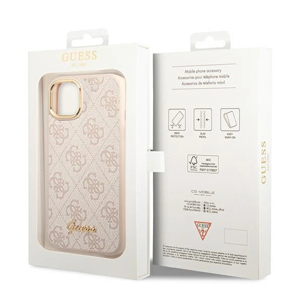 Guess 4G Vintage Gold Logo case for iPhone 14 - pink