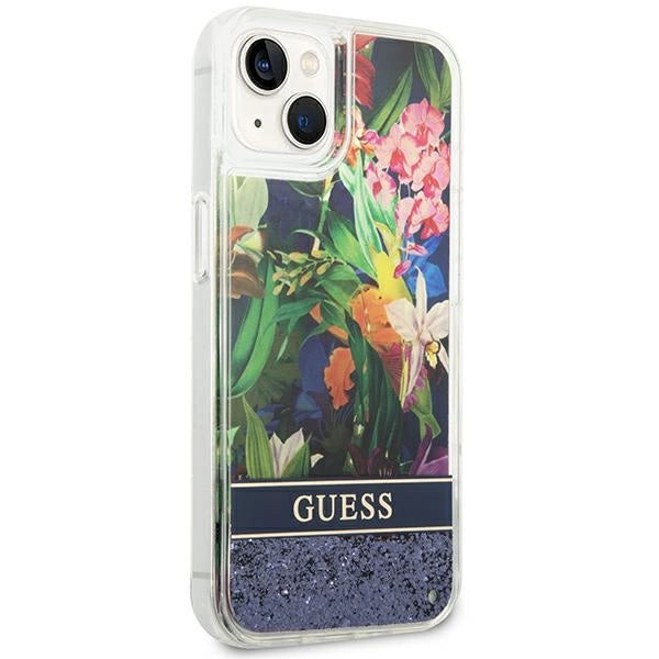 Guess GUHCP14SLFLSB iPhone 14 6.1 "blue / blue hardcase Flower Liquid Glitter