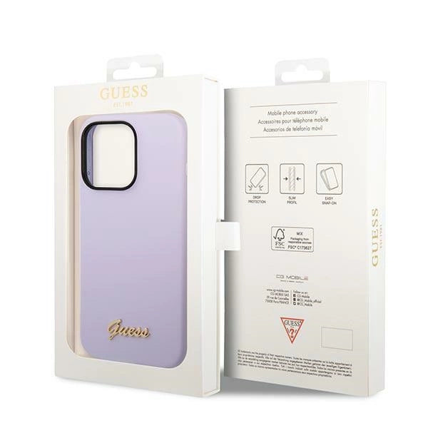 Guess GUHCP14XSLSMU iPhone 14 Pro Max 6.7" purple/purple hard case Silicone Vintage Gold Logo
