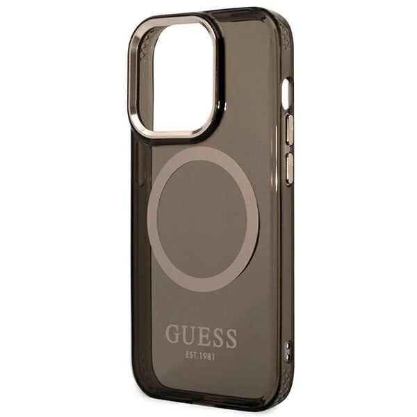 Guess GUHMP14LHTCMK iPhone 14 Pro 6.1" black/black hard case Gold Outline Translucent MagSafe