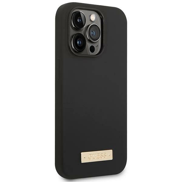 Guess GUHMP14LSBPLK iPhone 14 Pro 6.1" black/black hard case Silicone Logo Plate MagSafe