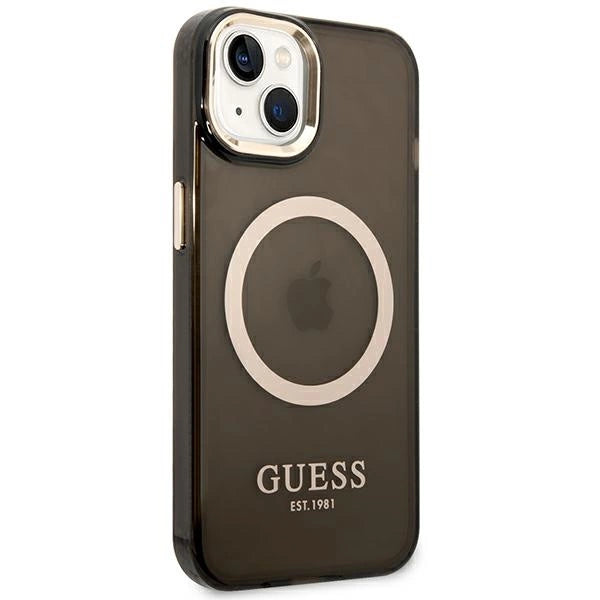 Guess GUHMP14MHTCMK iPhone 14 Plus 6.7" black/black hard case Gold Outline Translucent MagSafe