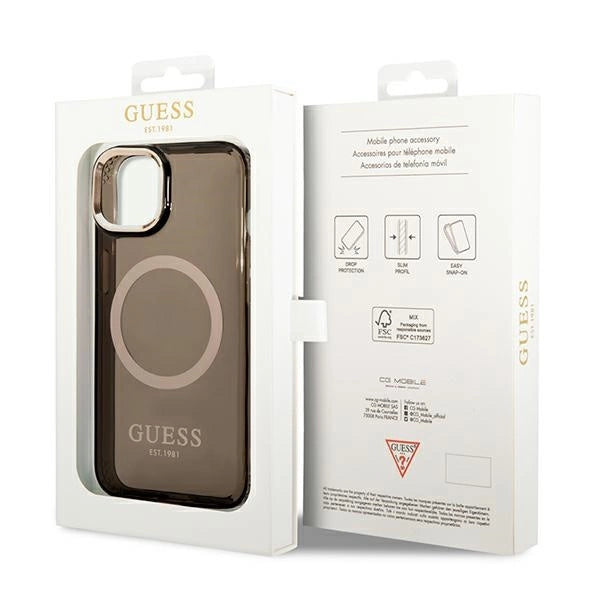 Guess GUHMP14SHTCMK iPhone 14 6.1" black/black hard case Gold Outline Translucent MagSafe