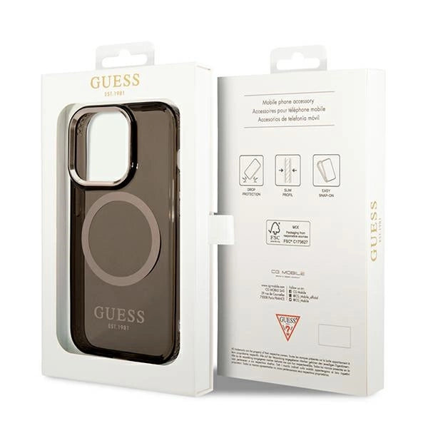 Guess GUHMP14XHTCMK iPhone 14 Pro Max 6.7" black/black hard case Gold Outline Translucent MagSafe