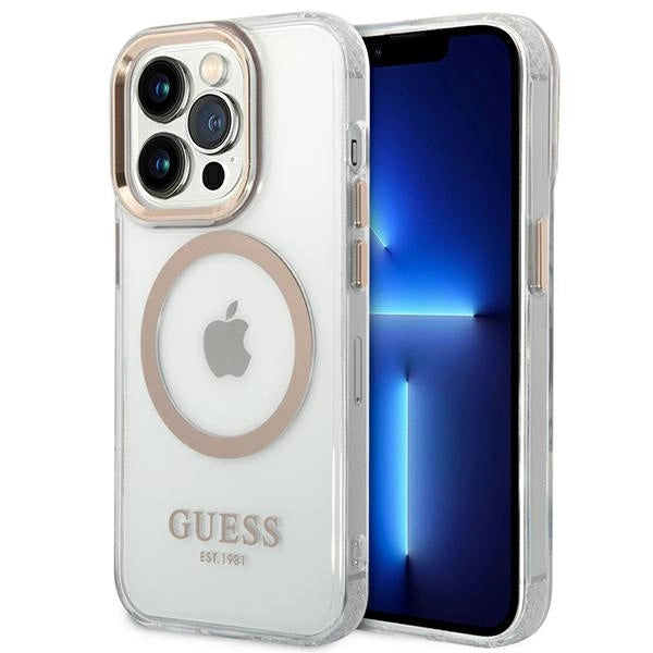 Guess GUHMP14XHTRMD iPhone 14 Pro Max 6,7 "guld / guld hårdkasse Metal Outline Magsafe