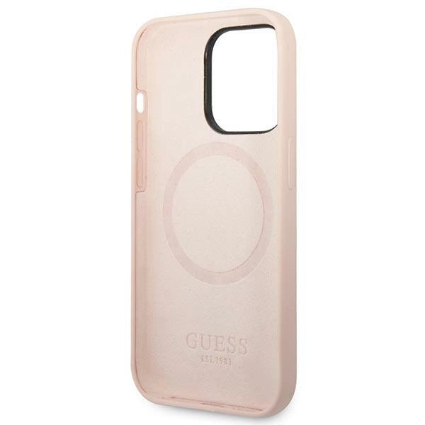 Guess GUHMP14XSBPLP iPhone 14 Pro Max 6,7" pink/pink hårdkasse Silikon Logo Plade MagSafe