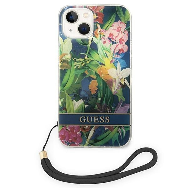 Guess GUOHCP14MHFLSB iPhone 14 Plus 6.7 "blue / blue hardcase Flower Strap