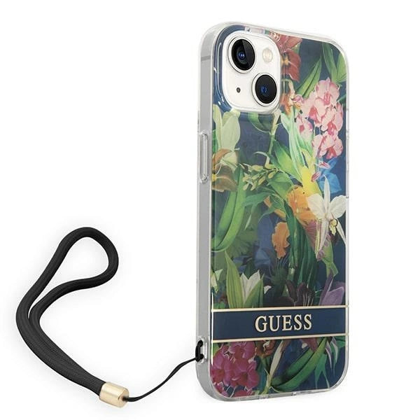Guess GUOHCP14MHFLSB iPhone 14 Plus 6.7 "blue / blue hardcase Flower Strap