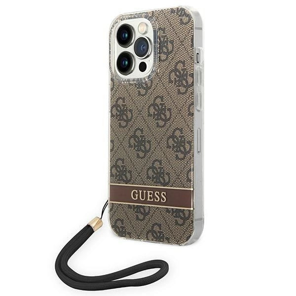 Guess GUOHCP14XH4STW iPhone 14 Pro Max 6.7 "brun / brun hardcase 4G Print Strap