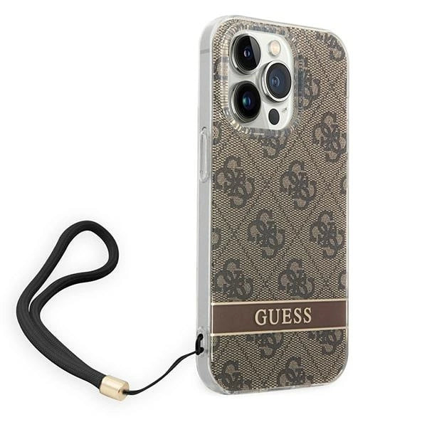 Guess GUOHCP14XH4STW iPhone 14 Pro Max 6.7 "brun / brun hardcase 4G Print Strap