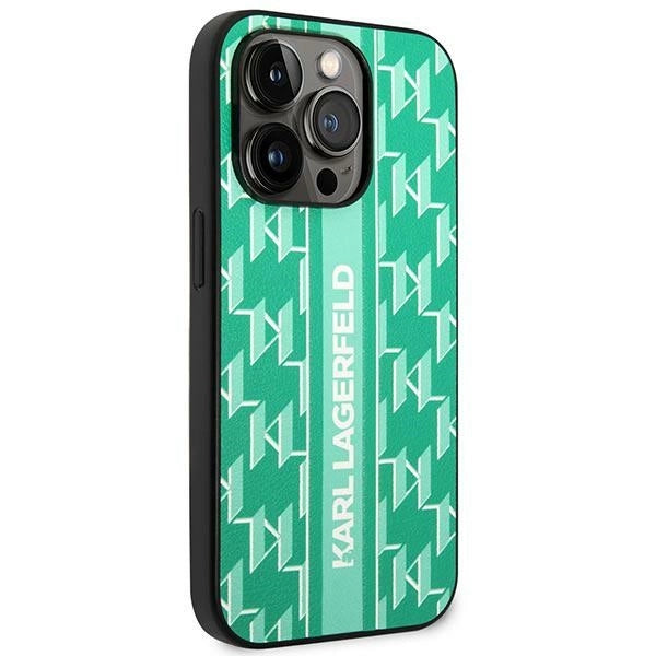 Karl Lagerfeld Monogram Stripe iPhone 14 Pro Case - Green