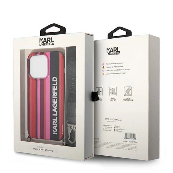 Karl Lagerfeld Color Stripes Strap Case for iPhone 14 Pro - Pink