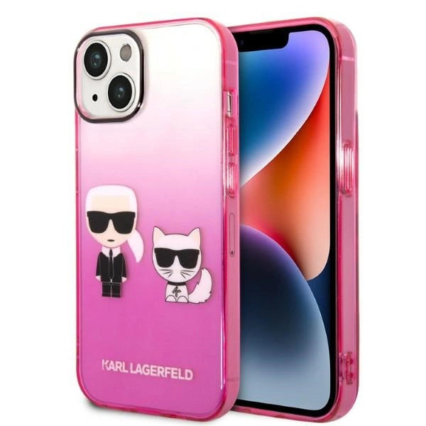 Karl Lagerfeld Gradient Ikonik Karl&Choupette Case for iPhone 14 Plus - Pink