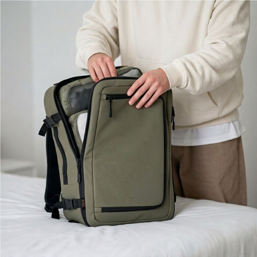 Tech Protect Defender S50 Ryanair & Wizzair Rejse Laptop Rygsæk 20 L 40x20x25 Olivengrøn