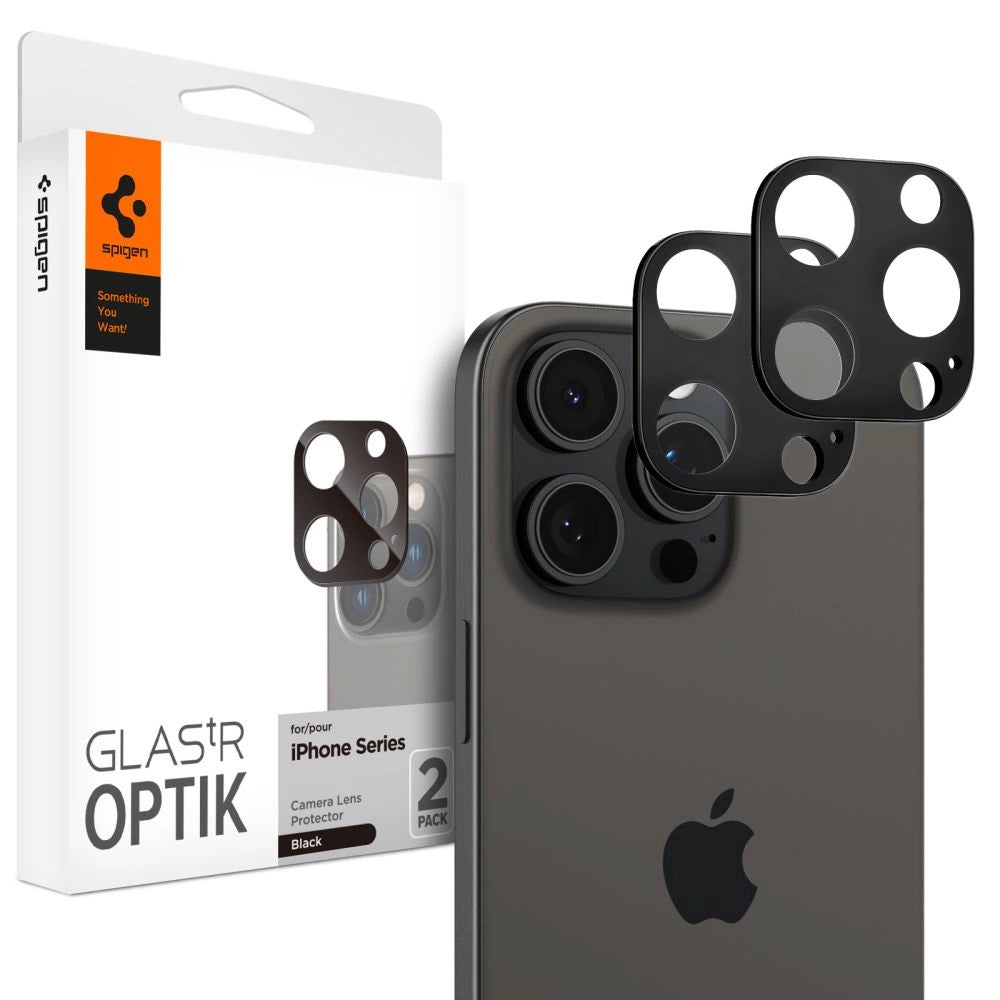 Spigen Optik.tR kamerabeskytter til iPhone 14 Pro / Pro Max / 15 Pro / Pro Max / 16 Pro / Pro Max - sort 2 st.