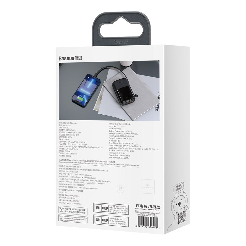 Powerbank 10000mAh 20W Baseus Qpow Pro Overseas Edition + USB C 3A Cable - Black