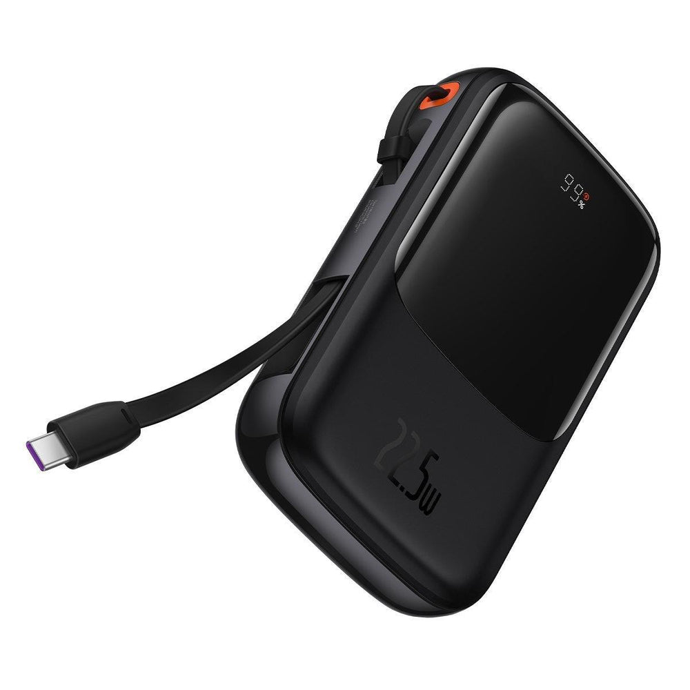 Baseus Qpow Digital Display Fast Charging Power Bank 10000mAh 22.5W QC/PD/SCP/FCP with Built-in USB-C Cable Black
