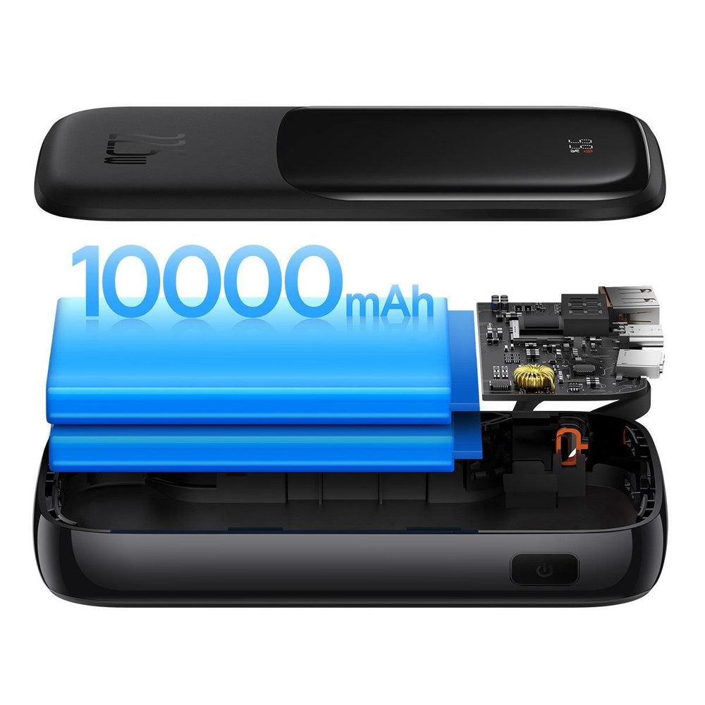 Baseus Qpow Digital Display Fast Charging Power Bank 10000mAh 22.5W QC/PD/SCP/FCP with Built-in USB-C Cable Black