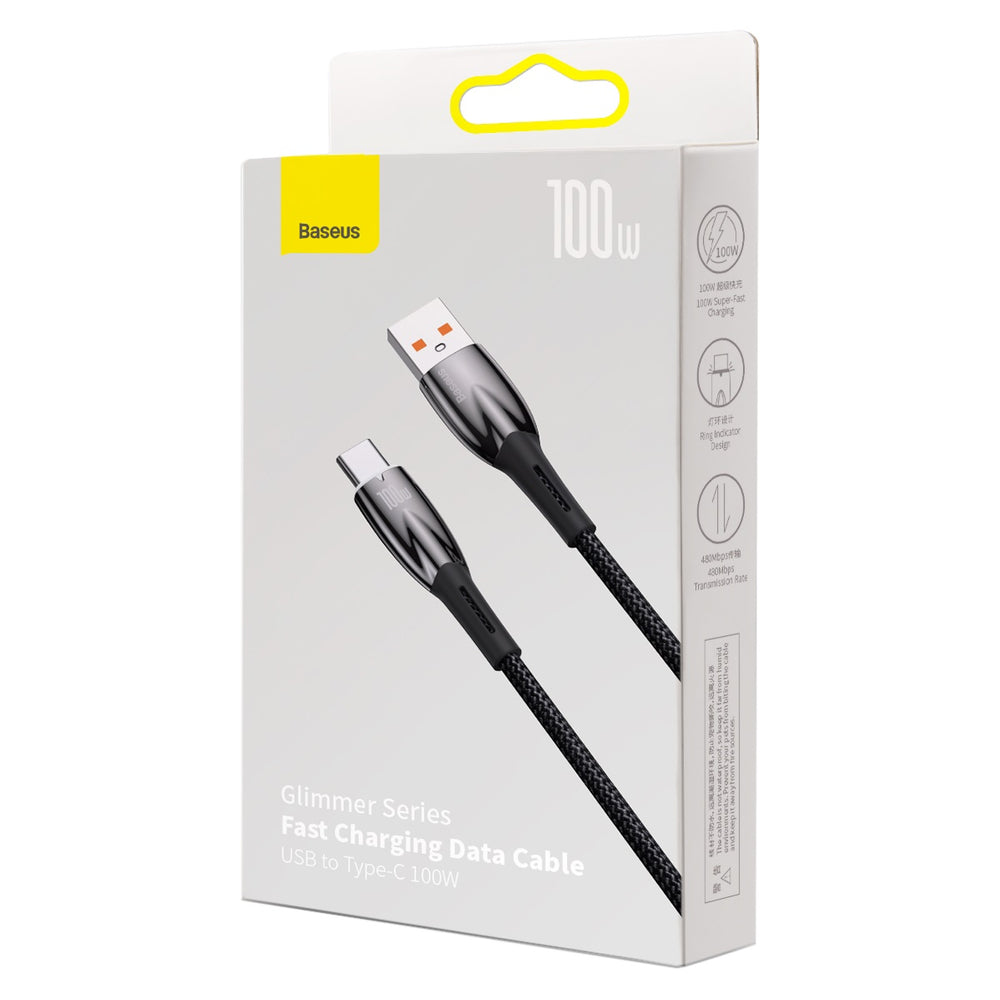 Baseus Glimmer Series Hurtig opladningskabel USB-A - USB-C 100W 480Mbps 2m sort