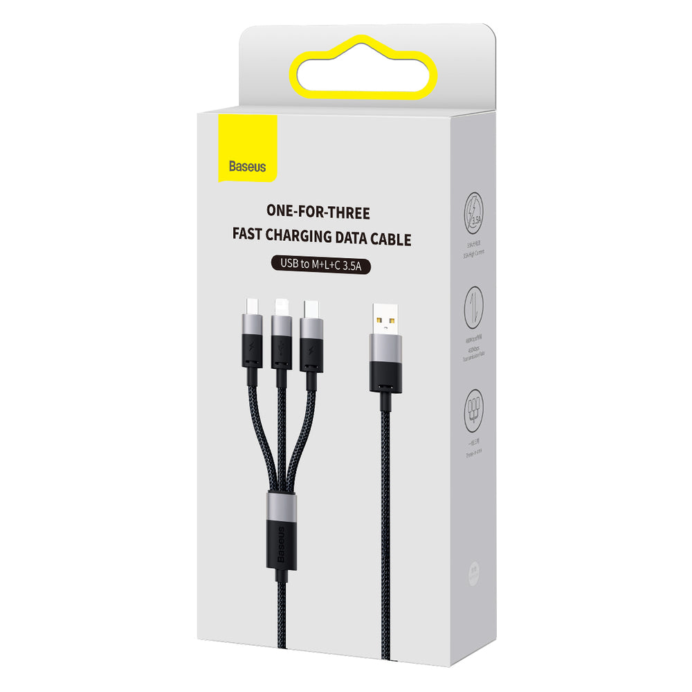 3in1 USB - micro USB / Lightning / USB C 3.5A 1.2m kabel Baseus StarSpeed - sort
